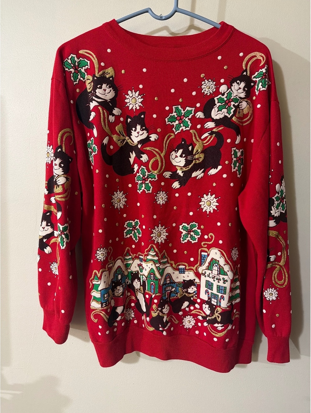 Vintage 80/90s Cat Christmas Sweatshirt Cute Kitty Kitten Playing Ugly size Med